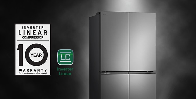 Refrigerator with compressor and warranty icon